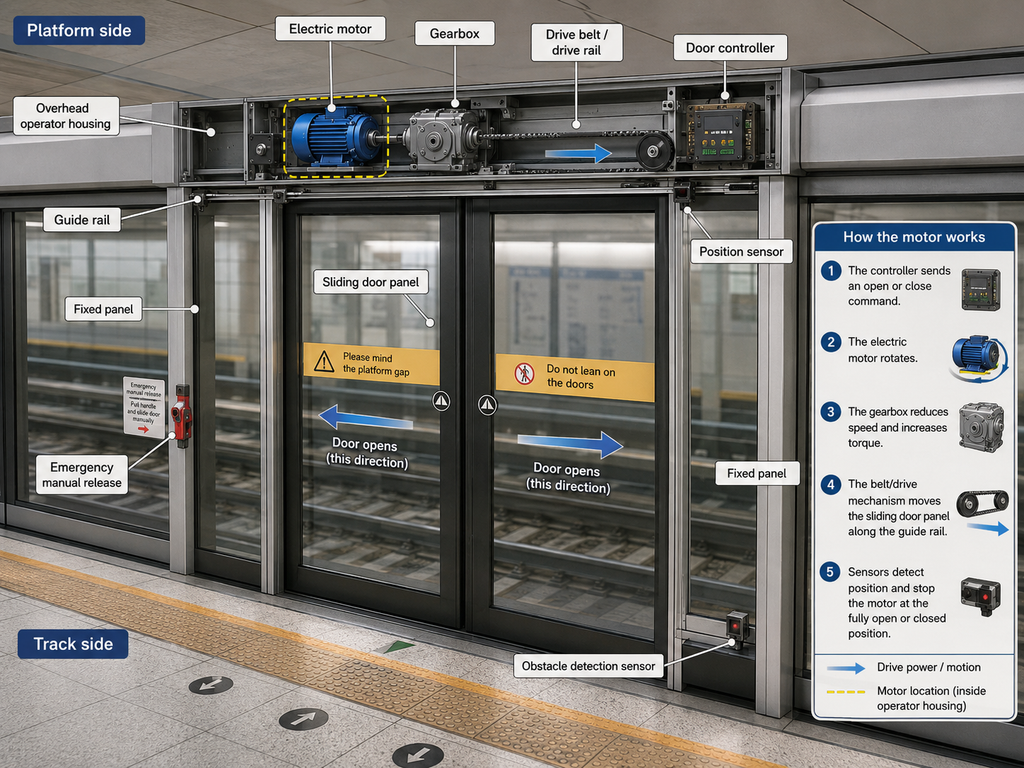 Diagram of a platform screen door at a station platform.