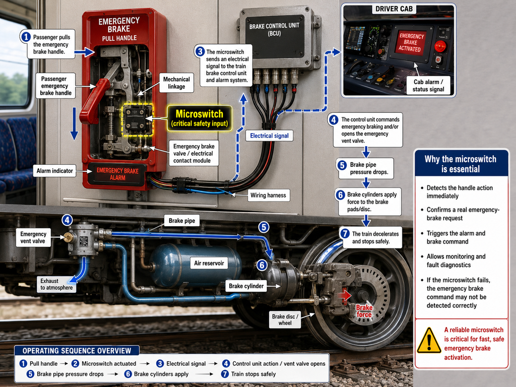 Visual of an emergency braking system on a train.